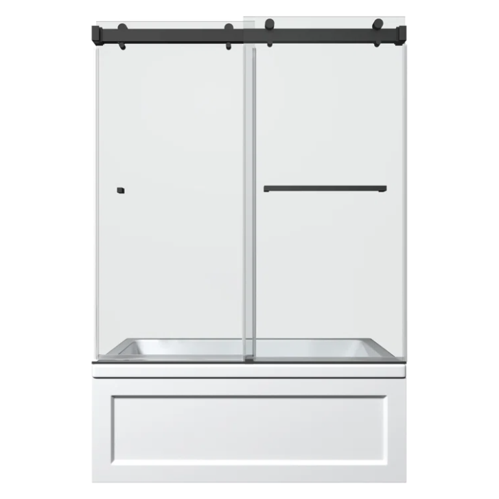 Alliance Pro BG 56-60 in. W x 70 3/8 in. H Semi-Frameless Sliding Shower Door in Matte Black and Clear Glass with 60 x 32 Shower Base