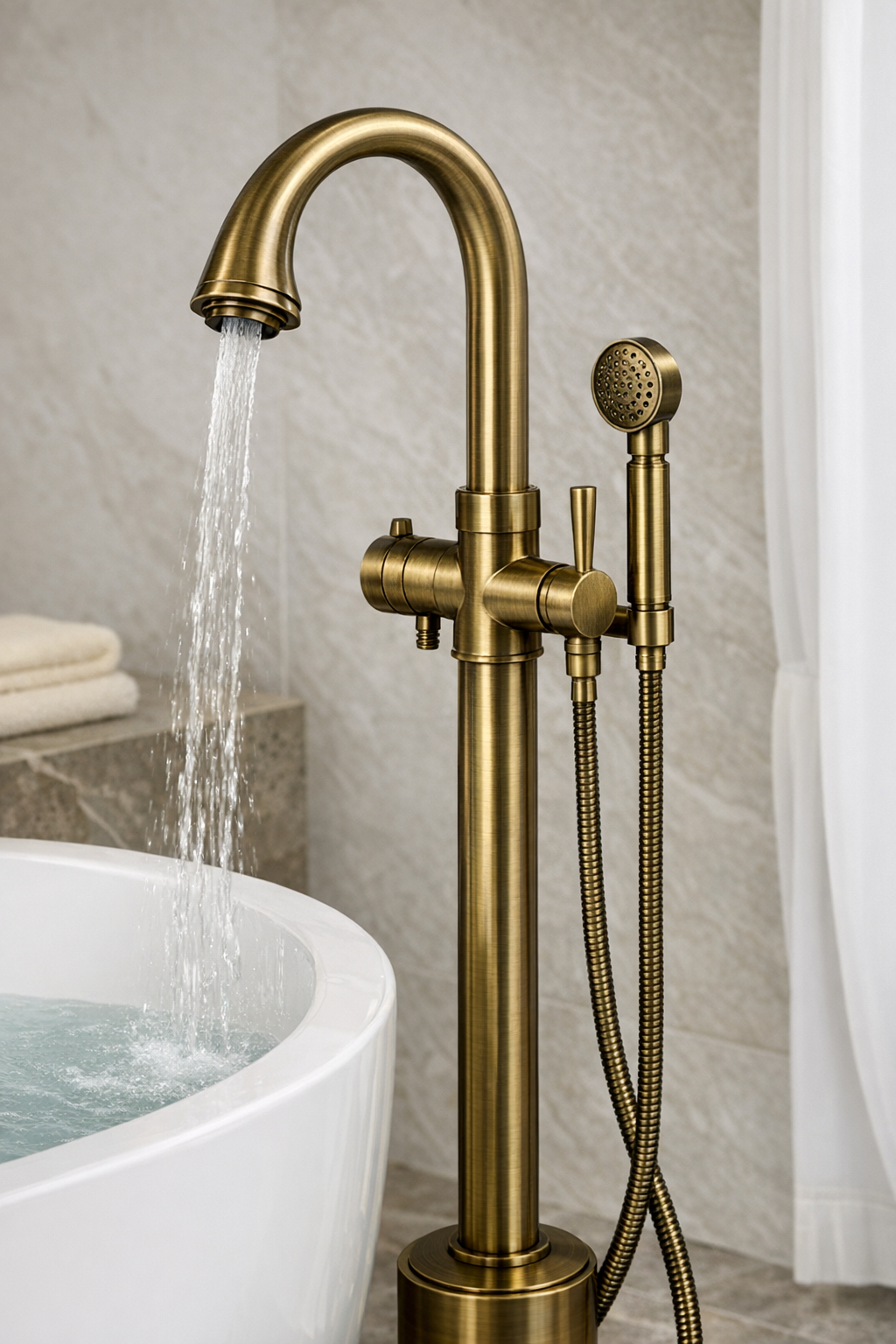 Classic Single-Handle Swirling Spout Freestanding Tub Faucet with Hand Shower