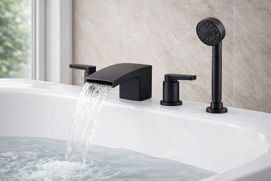 Waterfall Matte Black Roman Bathtub Filler Faucet with Handshower