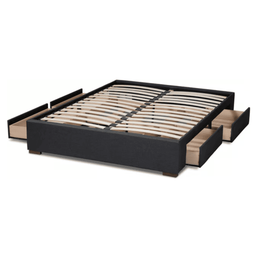 Baxton Studio Leni Charcoal Fabric Upholstered 4 Drawers Queen Platform Bed Frame