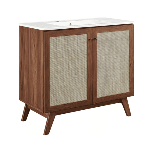 Modway Furniture Soma Walnut White 36 Inch Bathroom Vanity